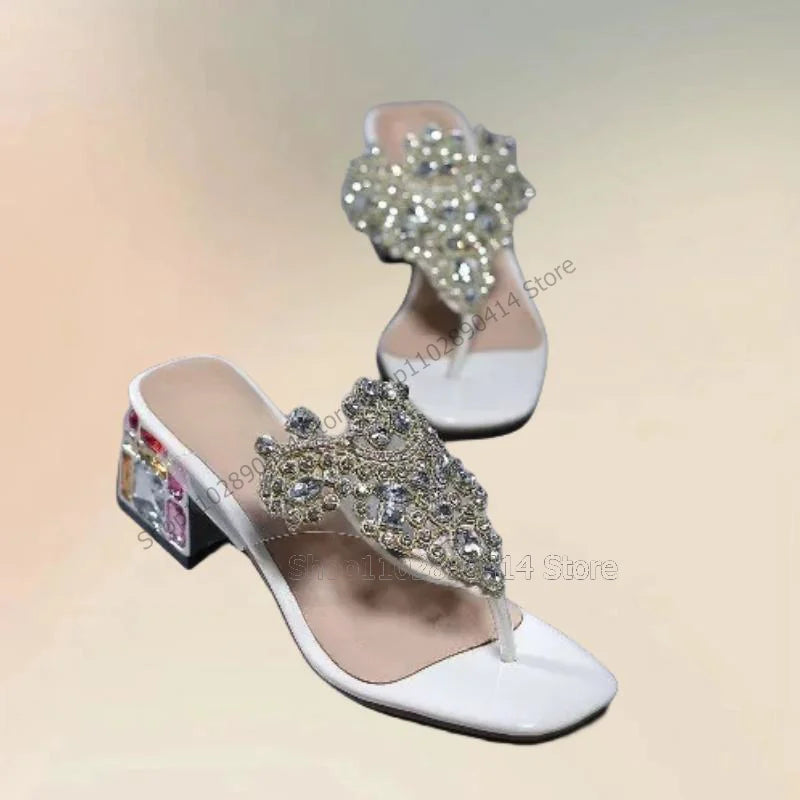 Colorful Crystal Decor Flip Flop Slippers for Women