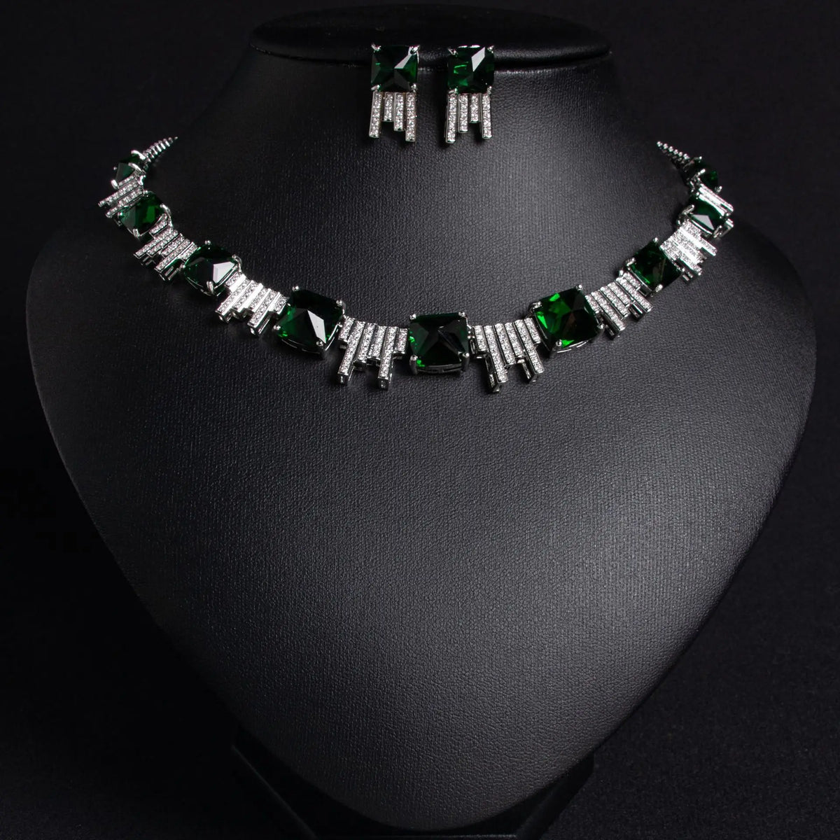 Square Zircon Necklace and Earrings Set