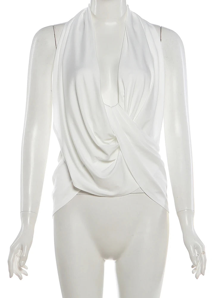 Ruched Irregular Backless Halter Tank Top for Women
