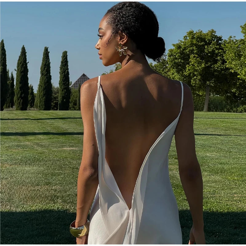 Sophisticated Backless Satin Evening Dress for Women