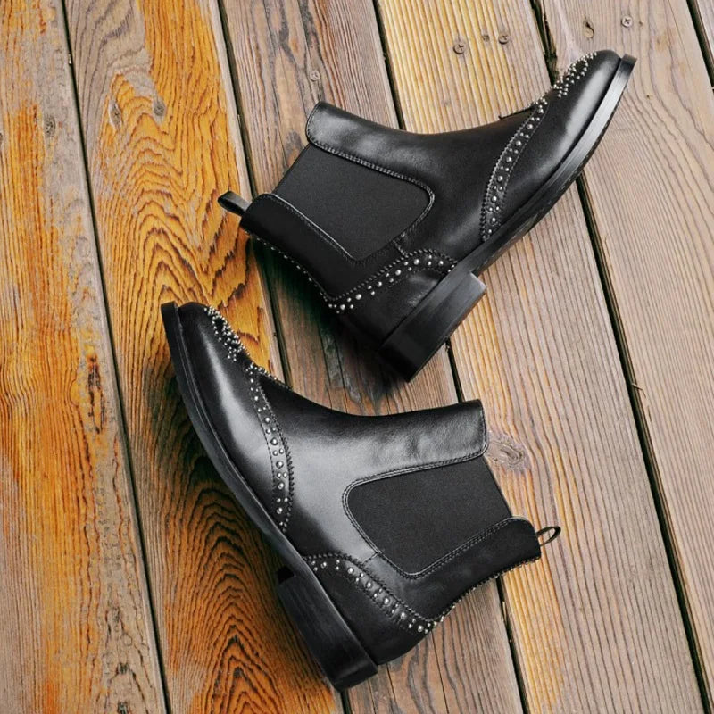 Rivet Patent Leather Slip On Ankle Boots for Women
