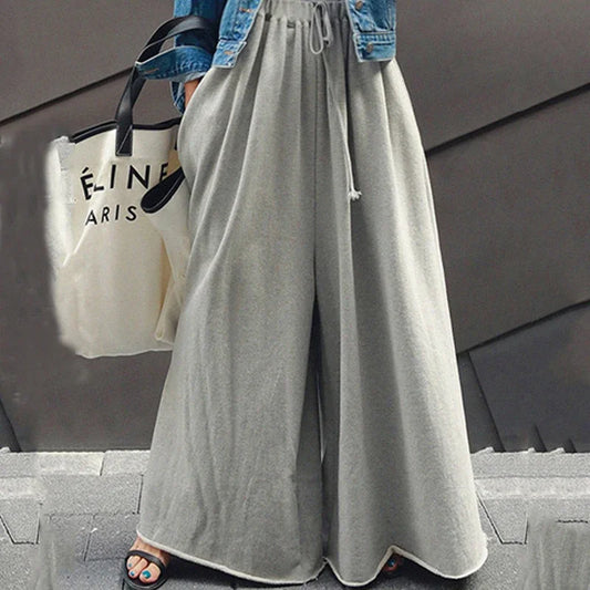 Beautyblue Gray Wide Leg Pants Black Bottoms for Women Casual Loose Pocket Korean Harajuku Streetwear Female Outdoor Sweatpants