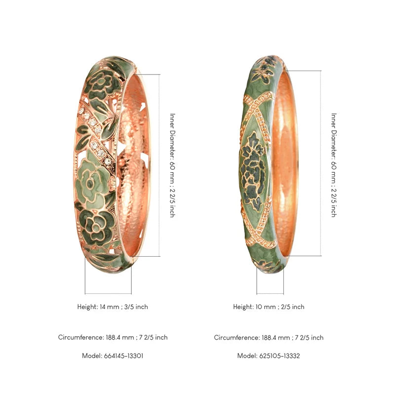 Floral Enamel Double Bangle Bracelet Set