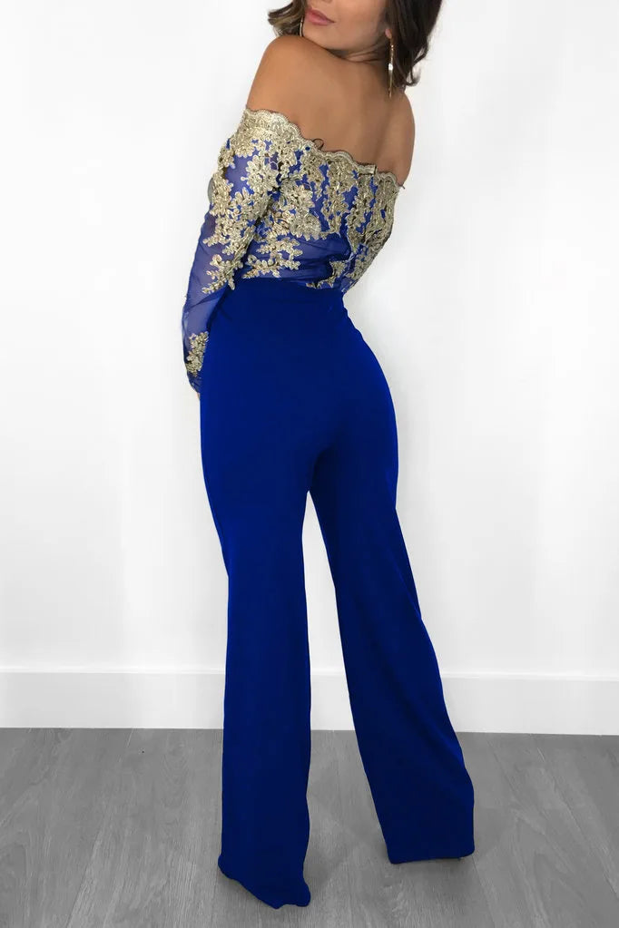 Elegant Lace Stitching Wide Leg Jumpsuit for Women