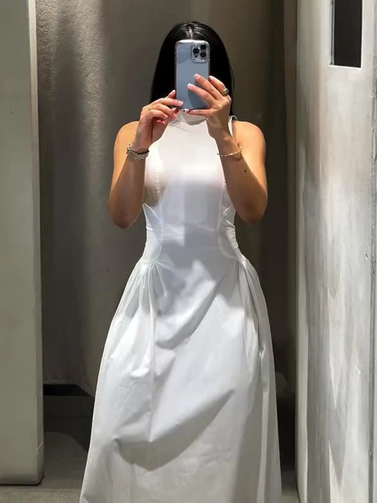 Casual Lace Up Sleeveless Floor-Length Dress for Women