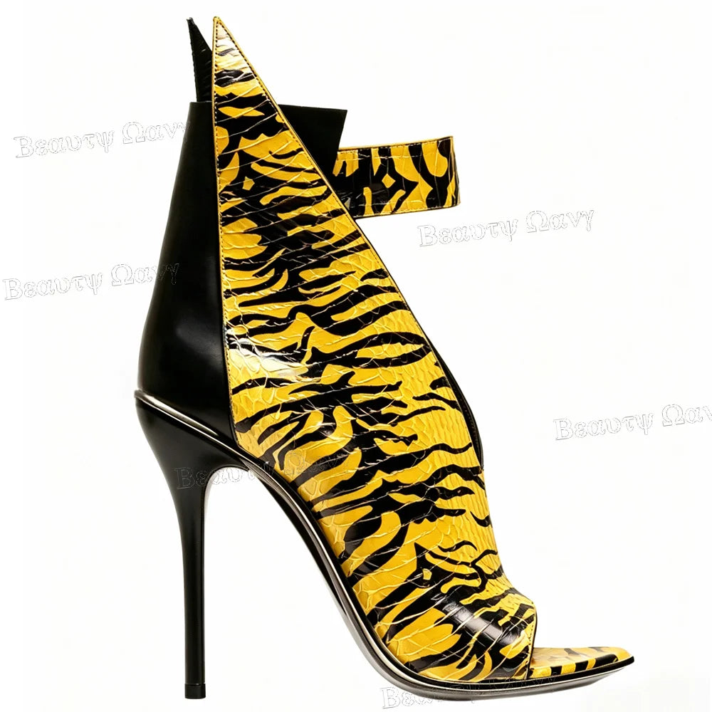 Two Tone Slim Heel Ankle Buckle Open Toe Sandals for Women