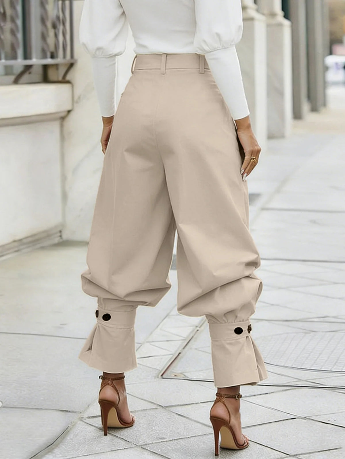 Ruched Stretch Wide Leg Casual Work Trousers for Women