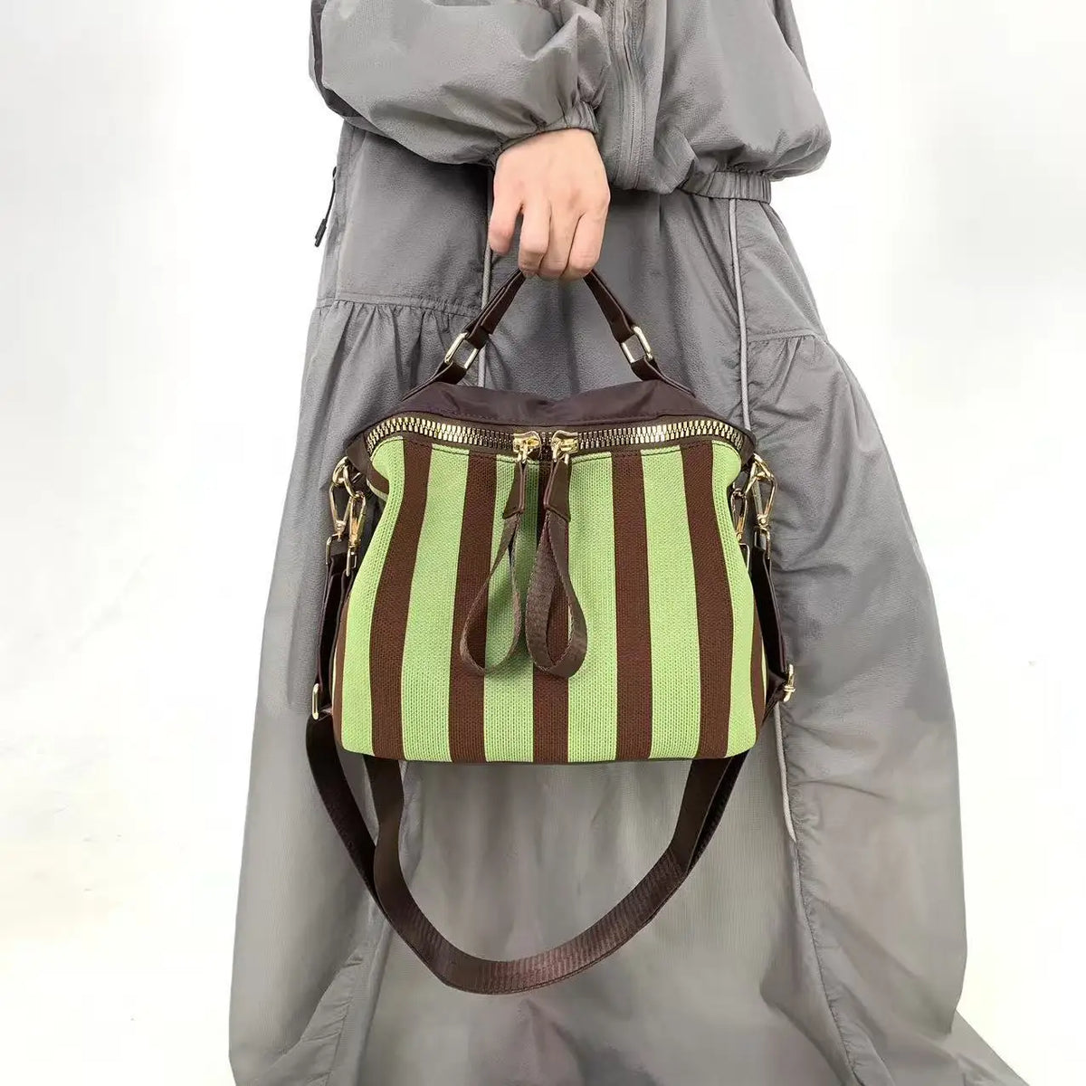 Quilted Striped Mesh Crossbody Shoulder Bag for Women