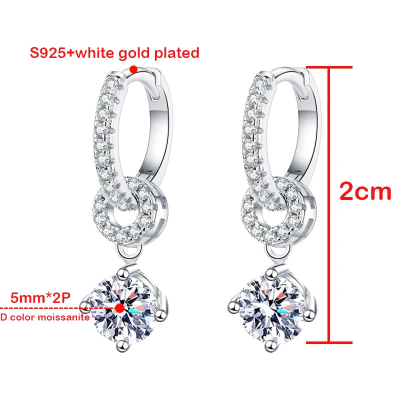 White Gold Plated Moissanite Drop Earrings for Women