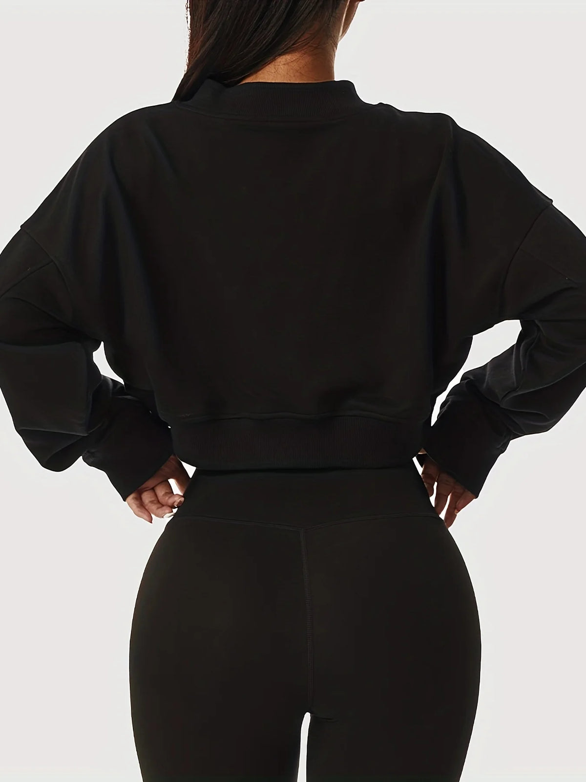 Casual Cropped V Neck Long Sleeve Sweatshirt for Women