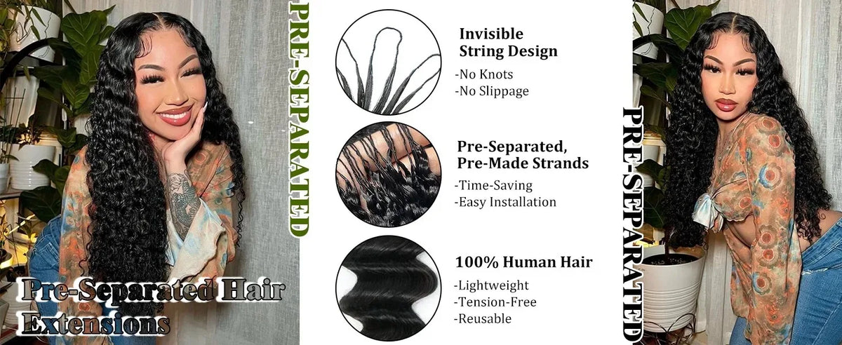 Pre-Divided Deep Wave Human Hair Crochet Extensions for Women