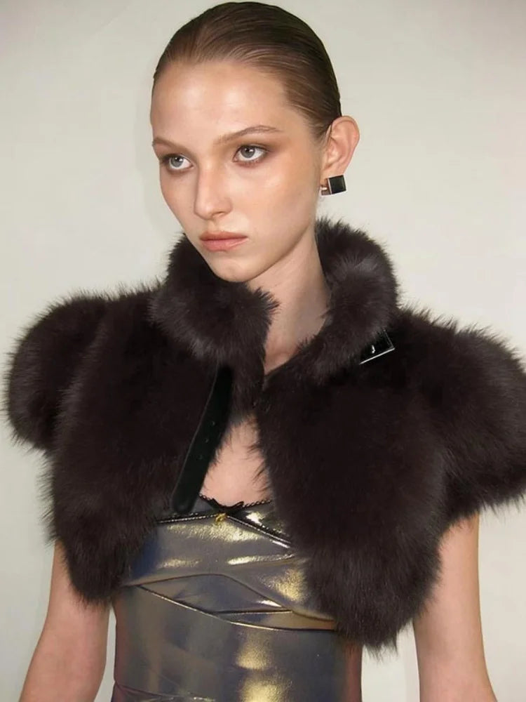 BOOFEENAA Fluffy Faux Fur Cropped Jacket Coat Woman Clothes Winter 2025 Streetwear Fashion Vest Top C85-EF24