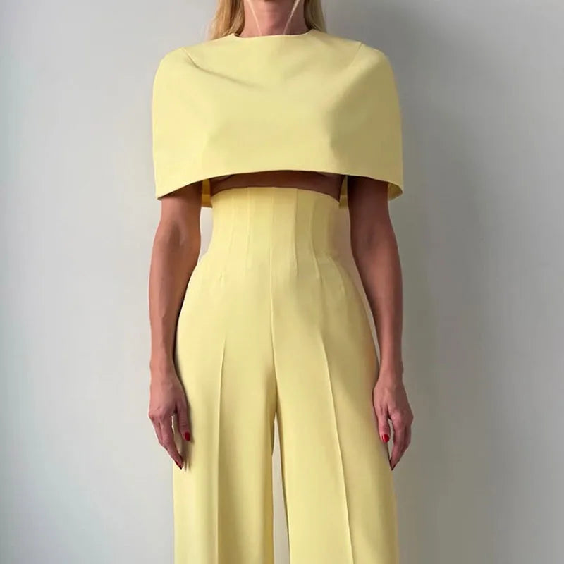Elegant Wide Leg Pants And Blazer Three Piece Set For Women