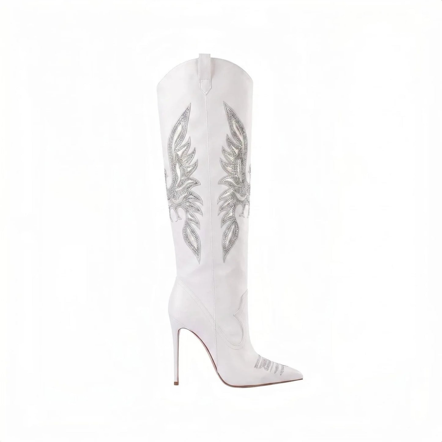 Retro Embroidered Rhinestone Knee High Cowboy Boots for Women