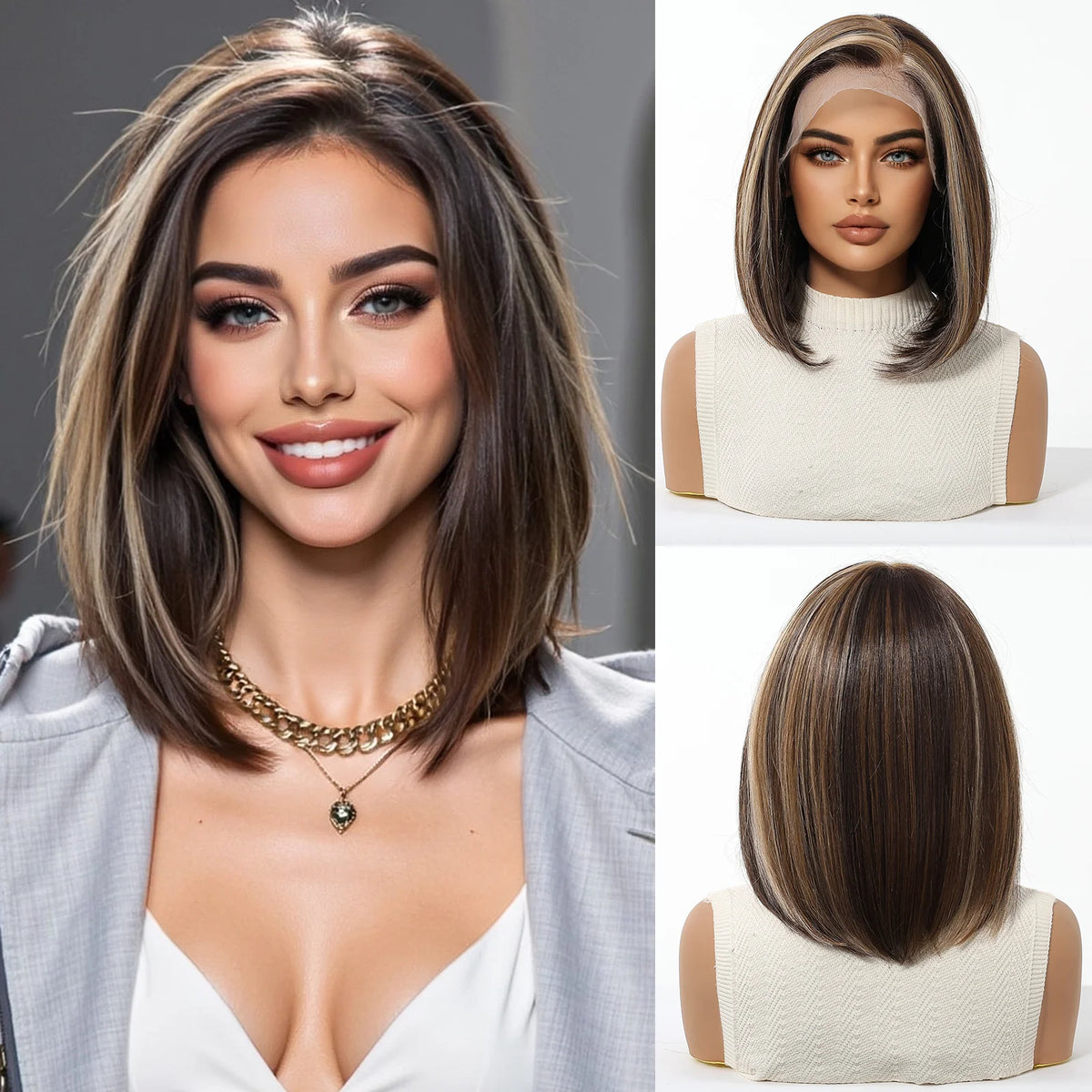 Short Ombre Platinum Blonde Lace Front Wig for Women