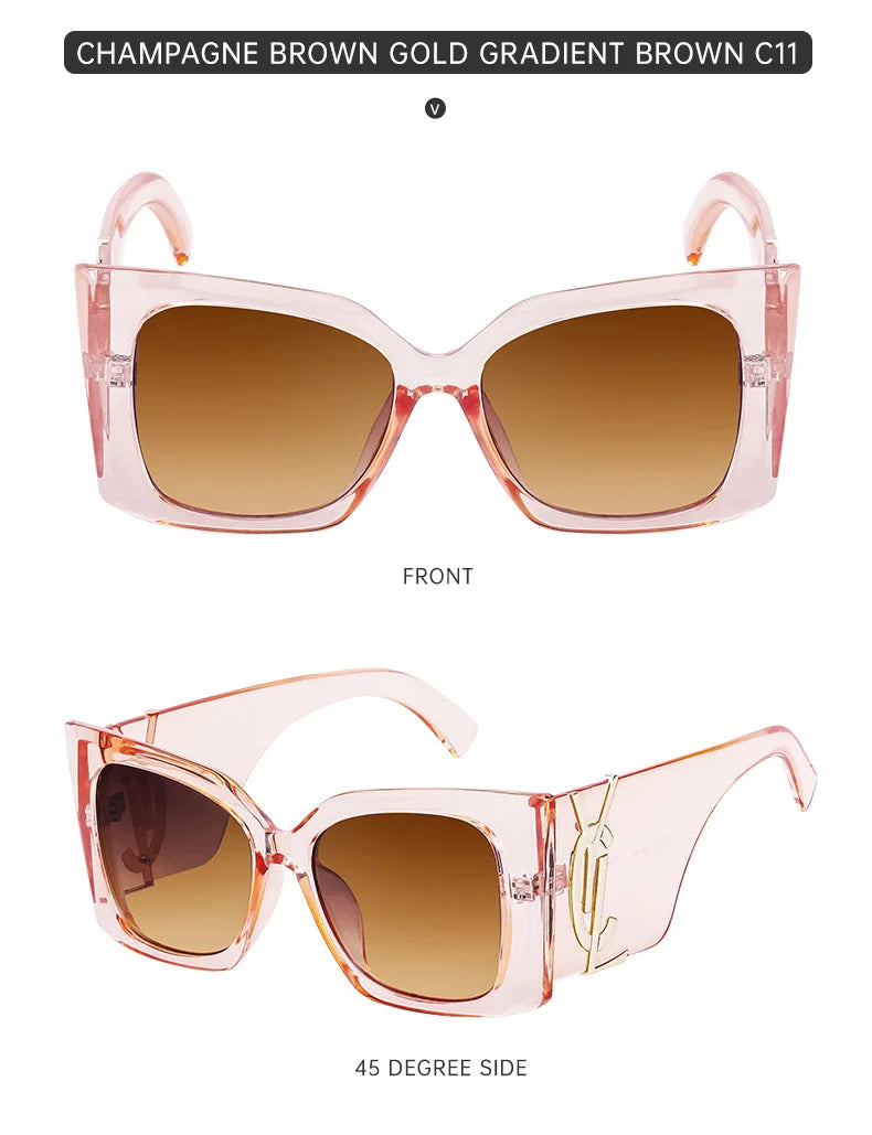 Retro Gold Gradient Square Frame Sunglasses for Women