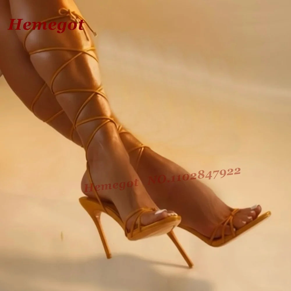 Orange Bows Cross Strappy Open Toe Sandals for Women