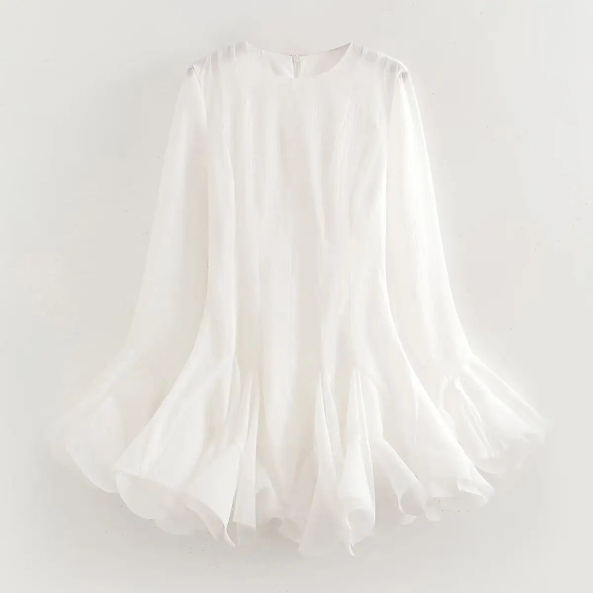 French Style Ruffle Hem Flare Sleeve Mini Dress for Women