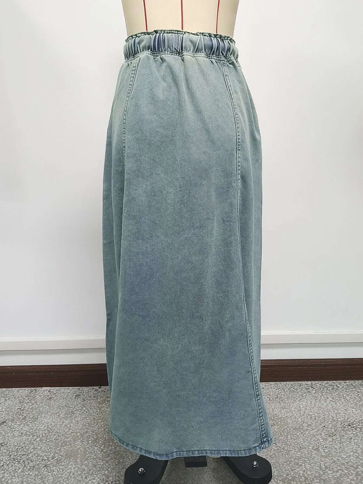 Elastic Waist Lace Up Loose Casual Denim Maxi Skirt for Women