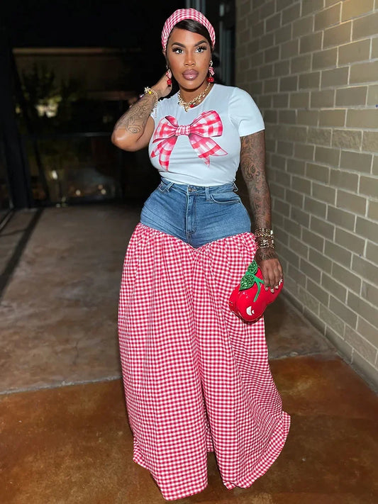 Streetwear Casual 2 Pieces Set for Woman Clothing Summer Short Sleeve T-shirt Top and Oversized Wide Leg Pants Matching Sets