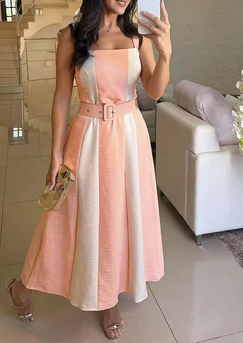 Elegant Sleeveless Striped A-Line Party Dress for Women