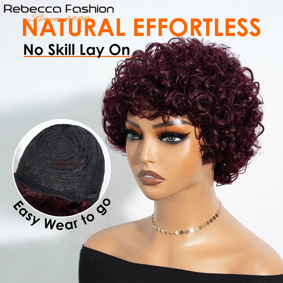 Short Kinky Curly Pixie Bob Human Hair Wig for Women