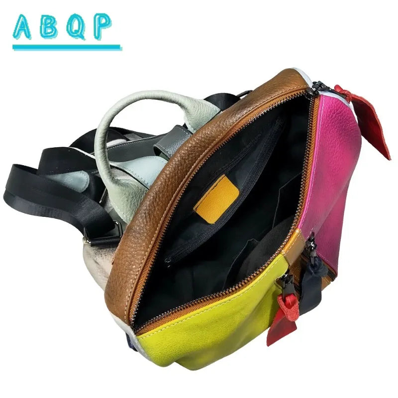 ABQP New Women's Backpack Luxury Brand Genuine Leather Handmade Color Women's Backpack Large Capacity Travel Leisure Backpack
