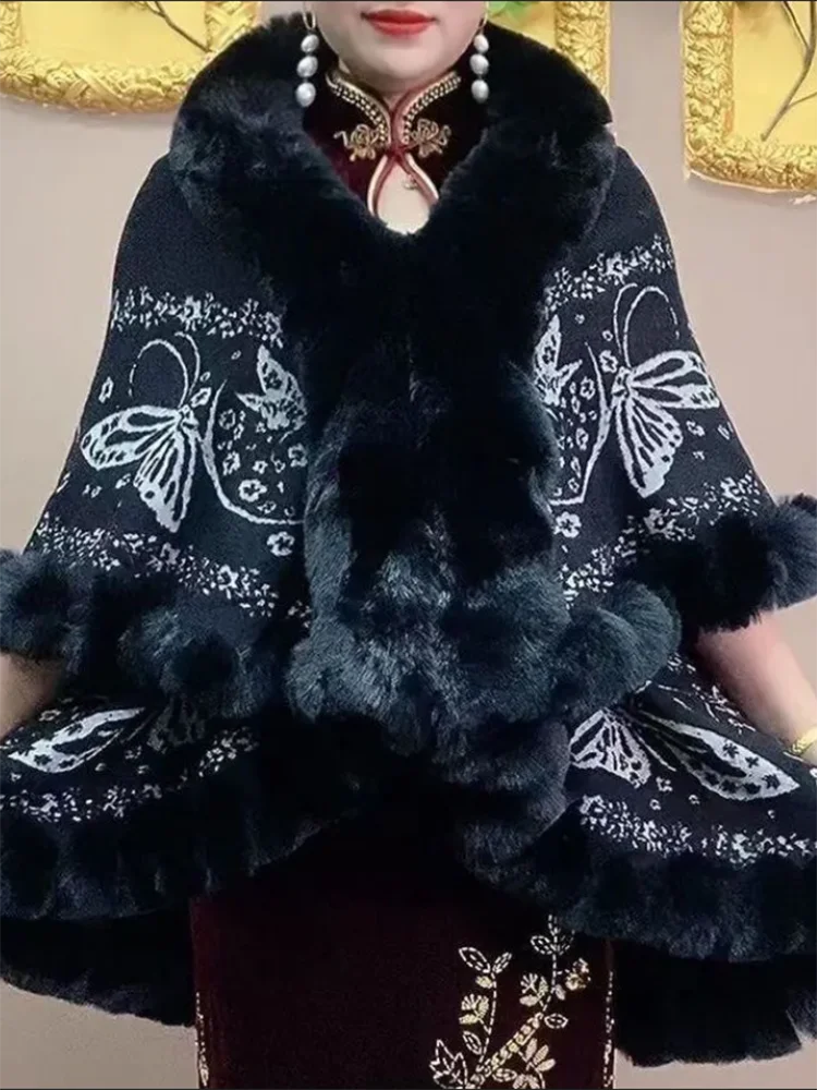 Plus Size Printed Cardigan Poncho