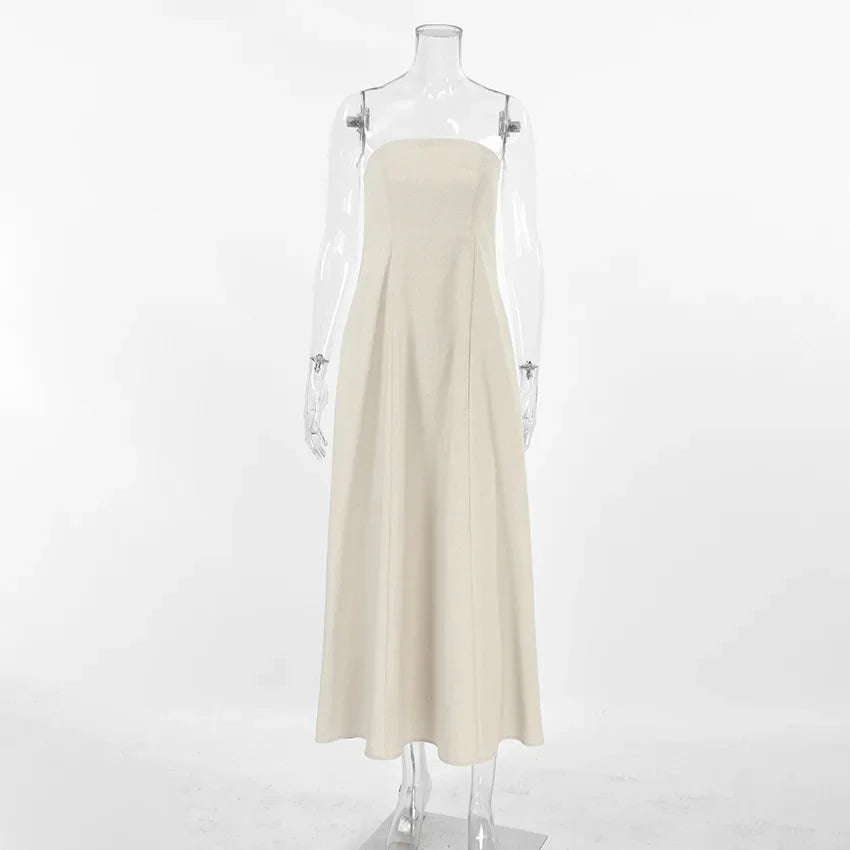 Solid Color Strapless Sleeveless Pocket Dress for Women