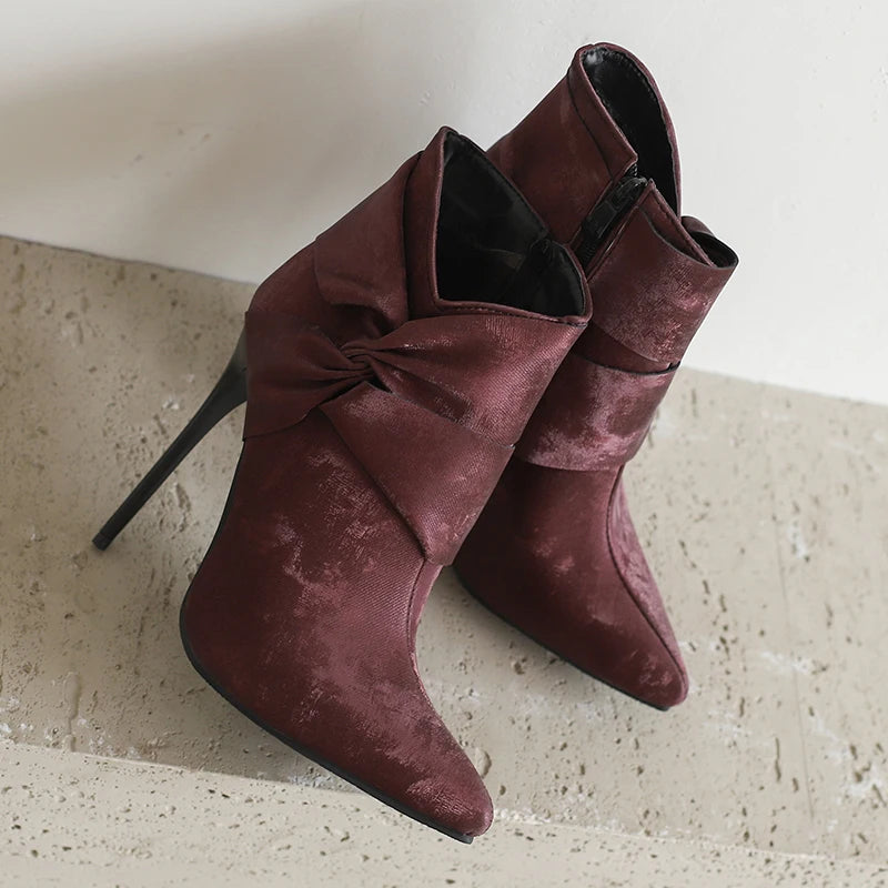 Elegant Bowknot Lace-Up High Heel Ankle Boots for Women