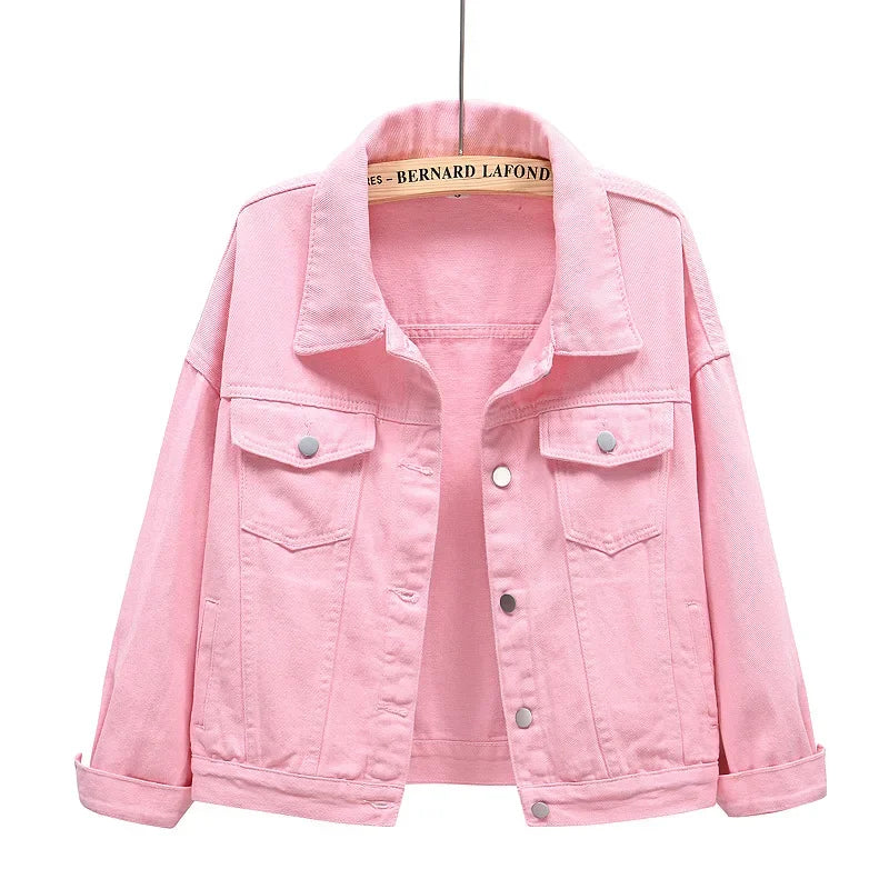 Long Sleeved Single Breasted Denim Coat with Lapel for Women