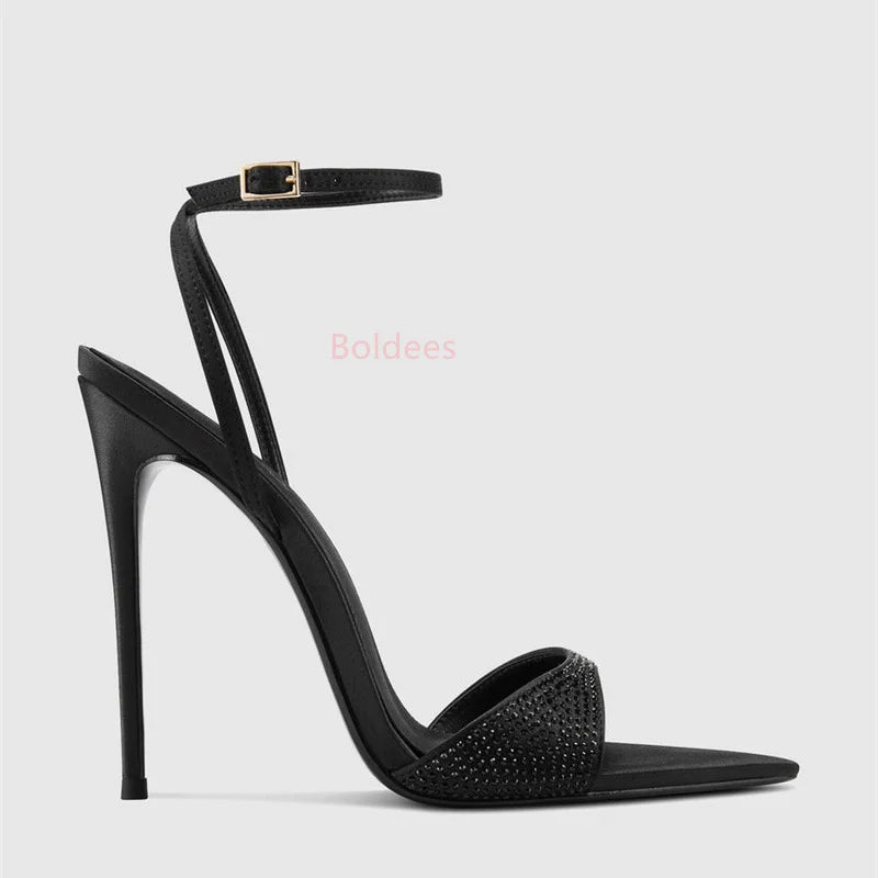Crystal Buckle Stiletto Sandals