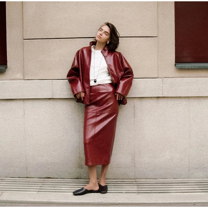 Vintage Leather Skirt Set