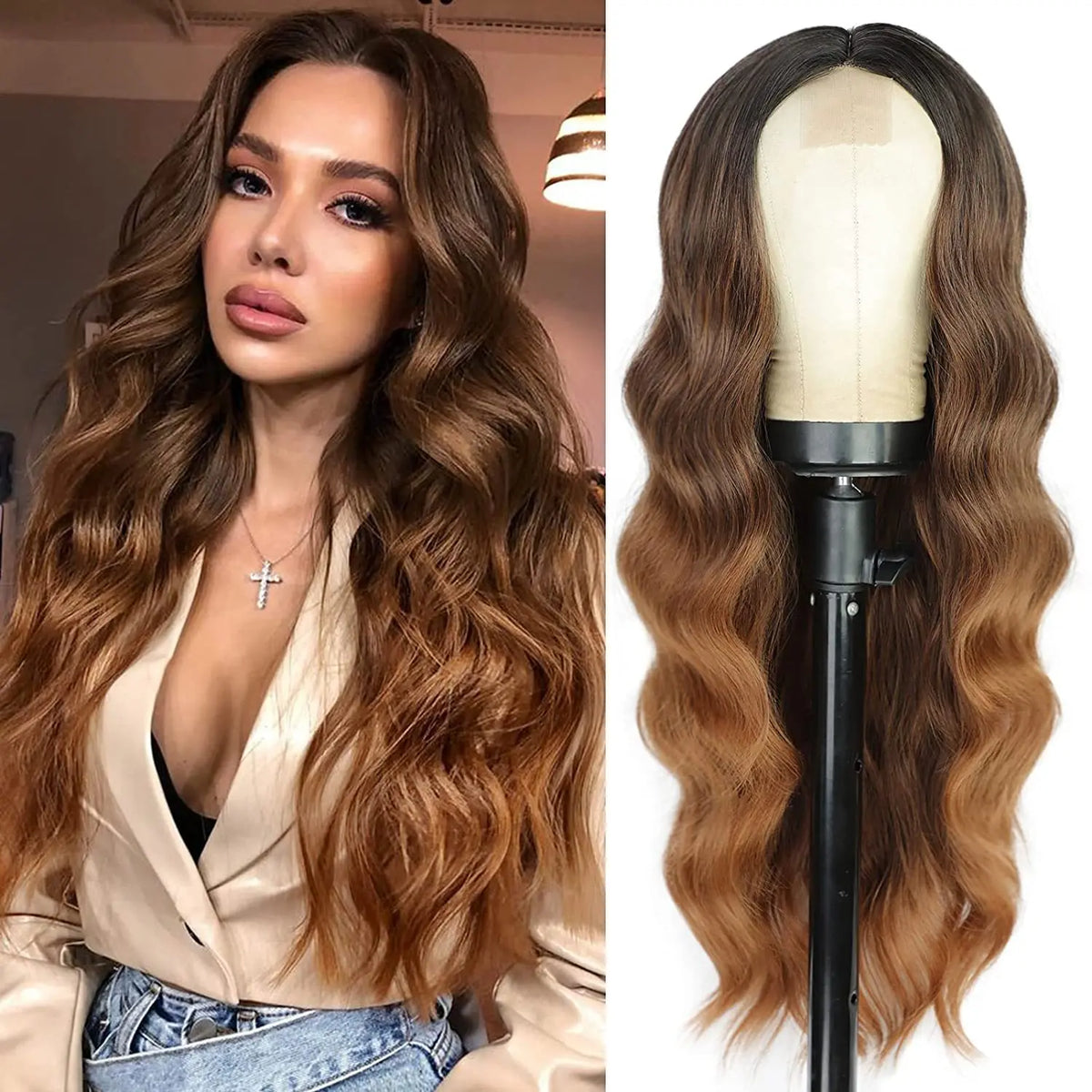 Synthetic Middle Part Wavy Lace Front Wig For Women