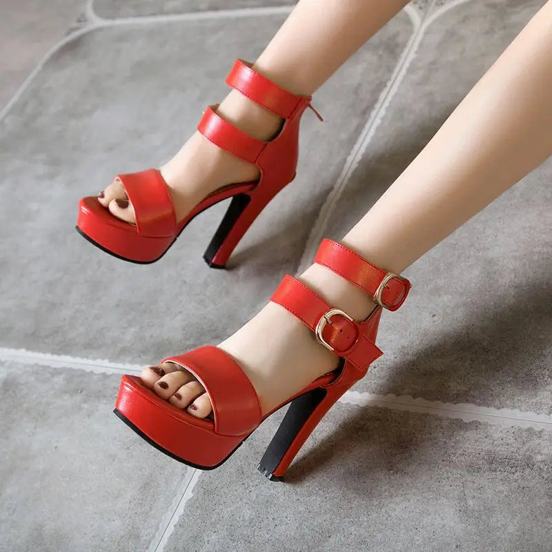 Chunky Platform Sandals with Zipper Buckles for Women