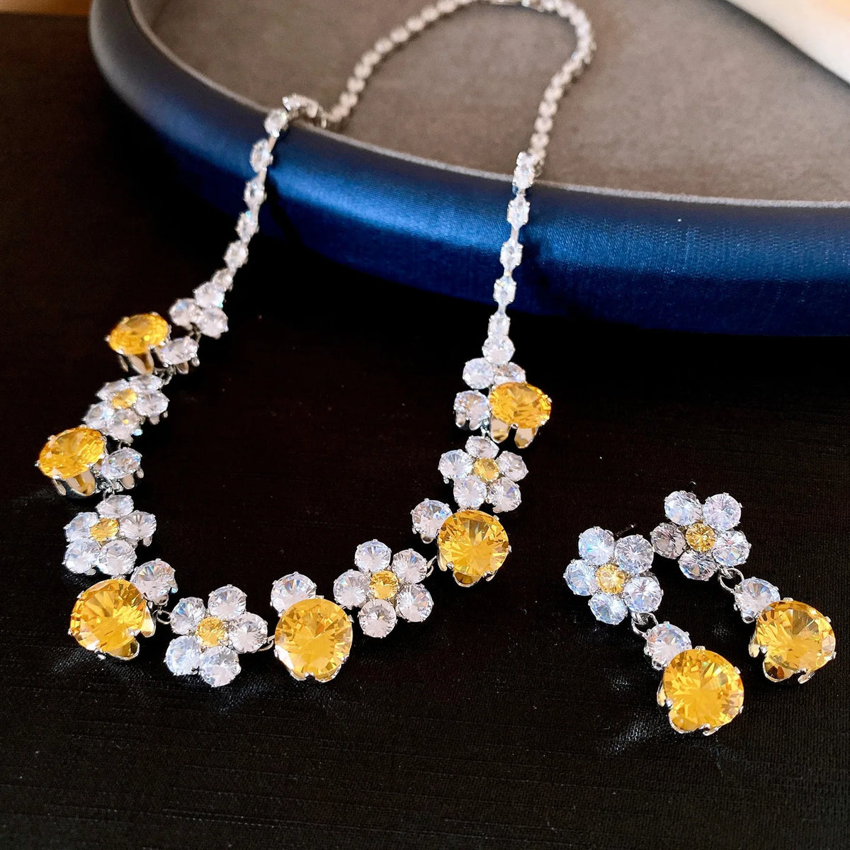 Floral Cubic Zirconia Necklace Set