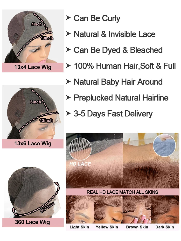 Brazilian Bone Straight Full Lace Human Hair Wig for Women