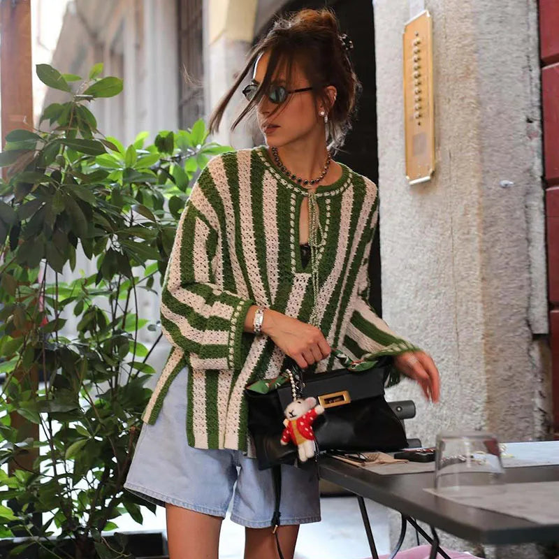 Cotton Blend Striped Sweater