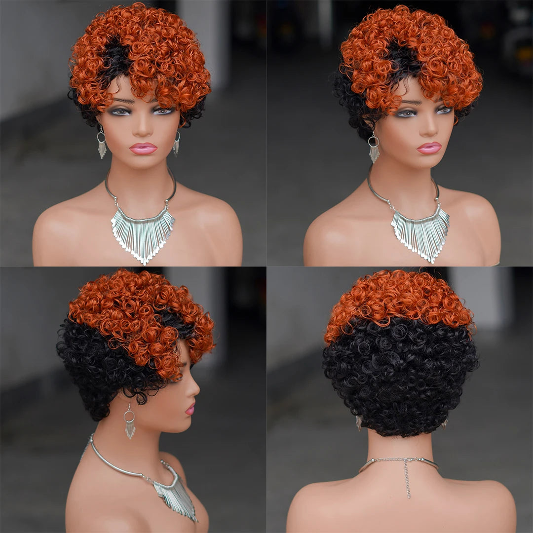 Short Curly Pixie Cut Brazilian Human Hair Wig for Women
