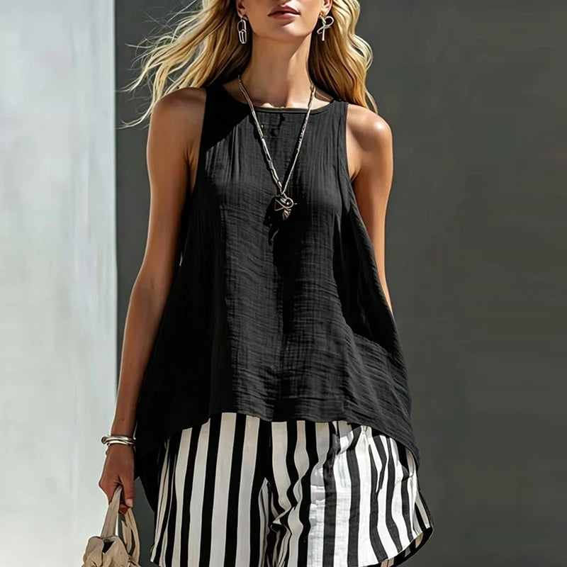 Casual Summer Sleeveless Vest And Shorts Two Piece Set for Women
