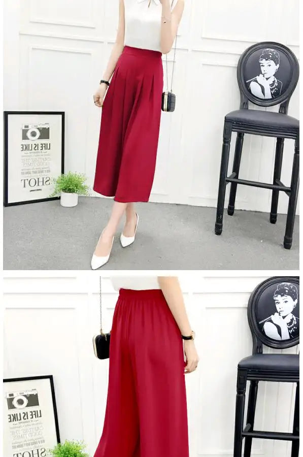High Waist Pleated Wide Leg Cotton Linen Pants For Women