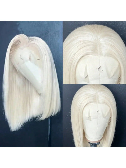 White Short Bob Bone Straight Lace Front Human Hair Wig for Women