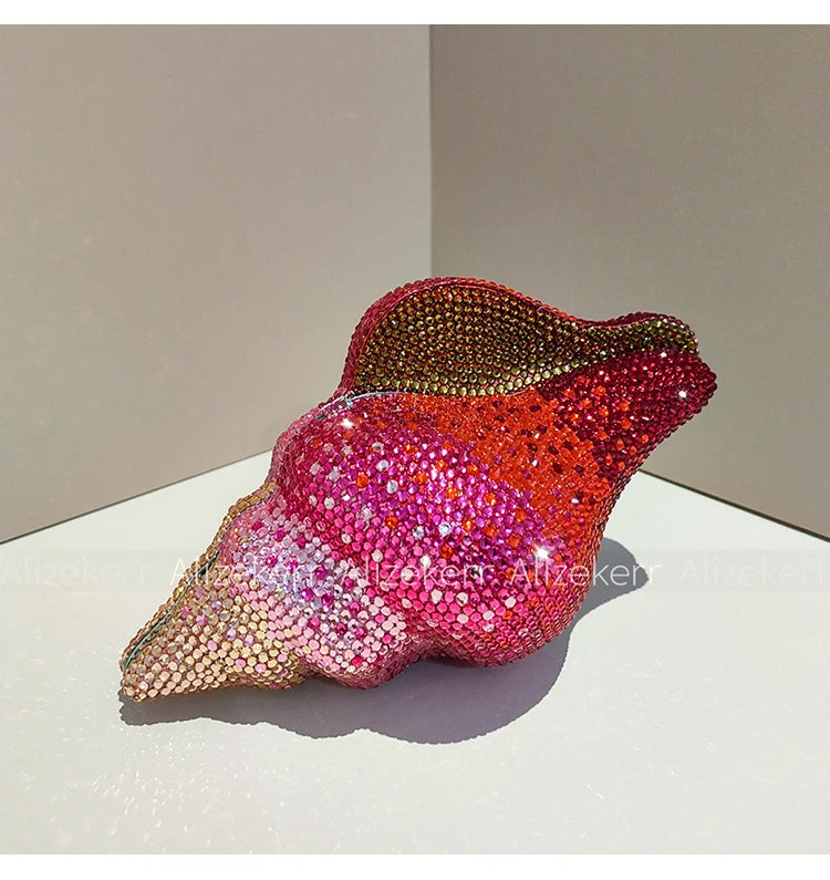 Glamorous Crystal Conch Shaped Rhinestone Evening Bag for Women