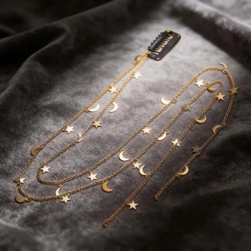 Gold Celestial Tassel Chain Hair Clip
