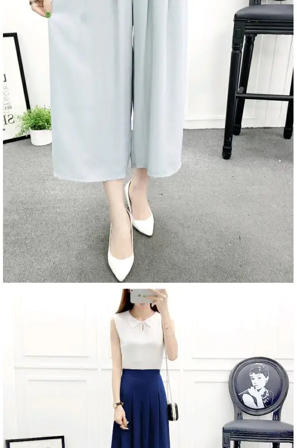 High Waist Pleated Wide Leg Cotton Linen Pants For Women