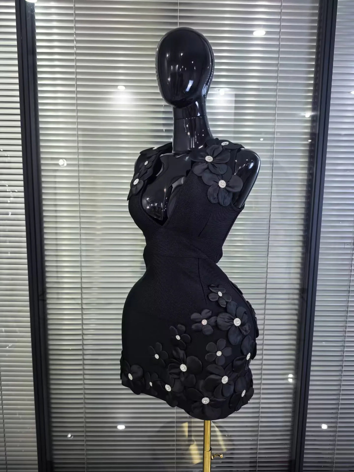 Black Red Women Sexy Sleeveless V-Neck Florals A-Line Bandage Dress Celebrate Nightclub Party Evening Birthday Photohoot Wear