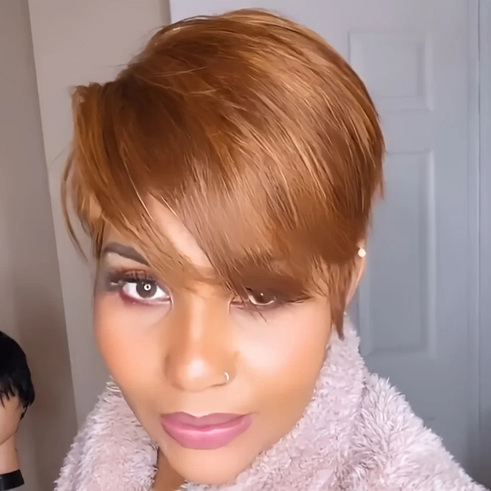 Heat Resistant Short Straight Synthetic Wig With Bangs For Women