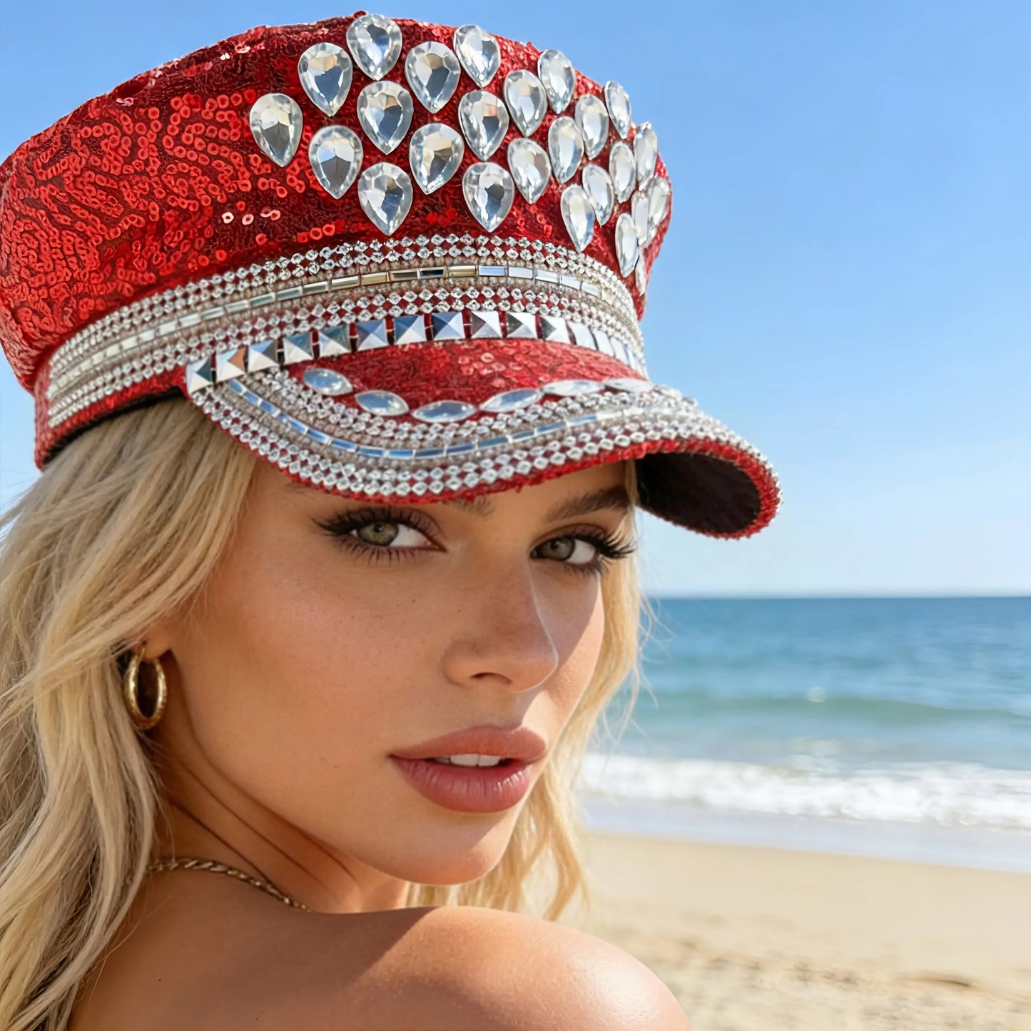 Black Luxury Steampunk Rhinestone Baseball Cap for Women