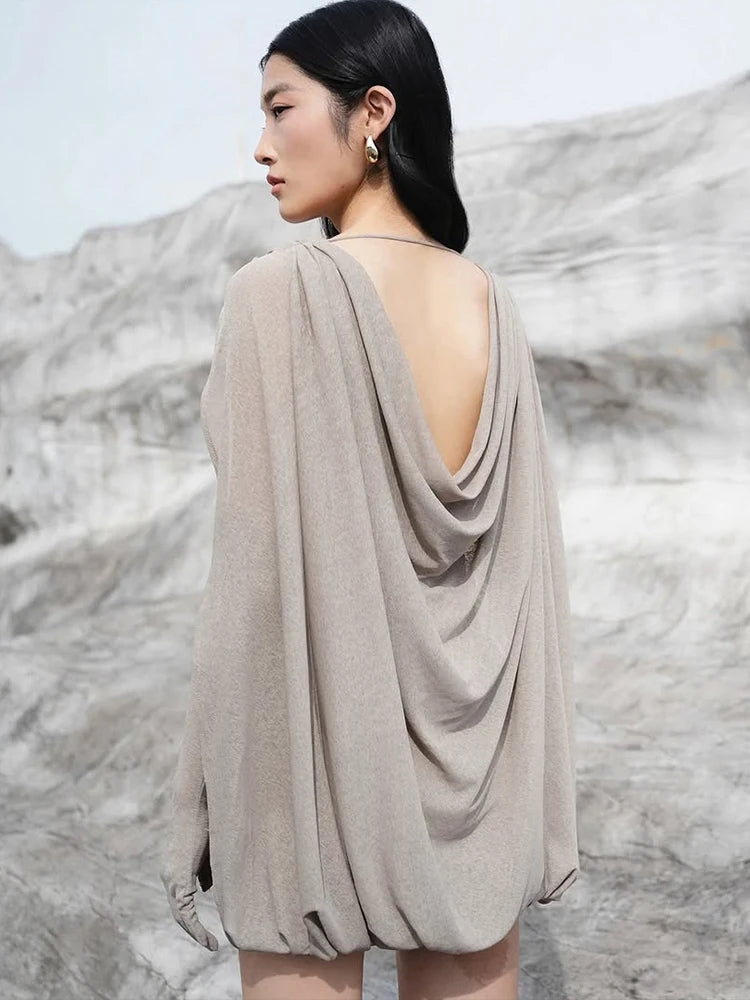 Ruched Elegant Mini Dress with Sleeve Cover for Women