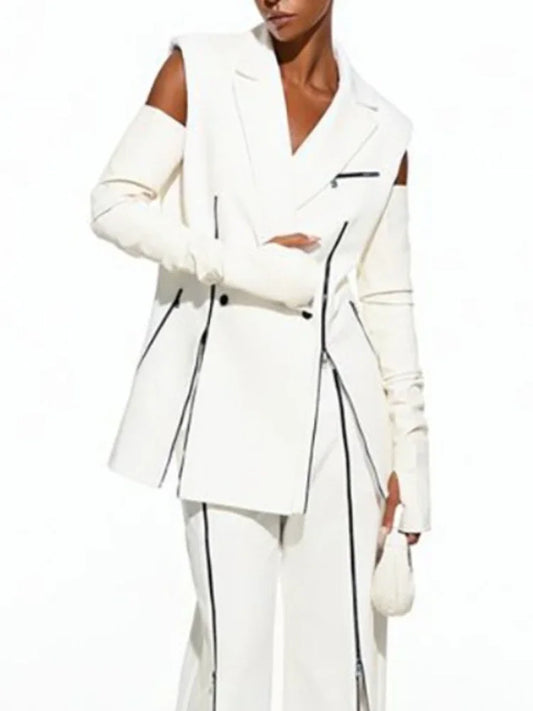 Gymystars New Women's White Suit Vest Top Sleeveless Suit Vest Coat for Women Vintage Shoulder Pad Zipper Casual Blazer Outwear